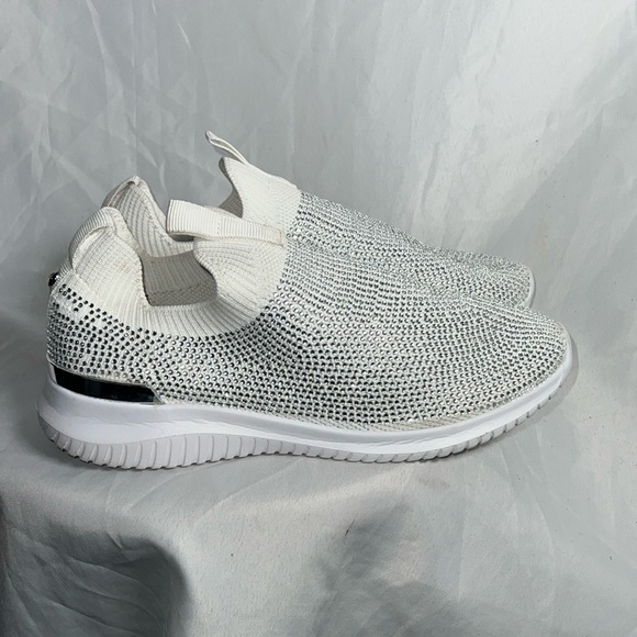 Anne Klein White Knit Slip-On Sneakers w/Rhinestones - Size 7 - Picture 1 of 6